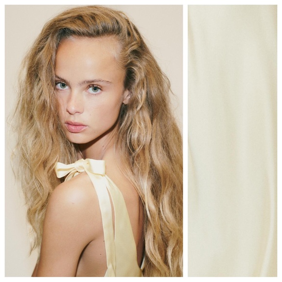 NWT Zara Light Yellow  Satin Effect Midi Dress with Bows. Size S. - Picture 3 of 10